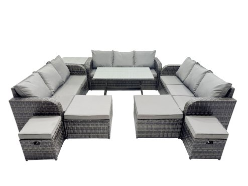 Fimous Garden Rattan Outdoor Furniture Set 13 Seater with 3 Seater Sofa 4 Stools Side Table Dark Grey