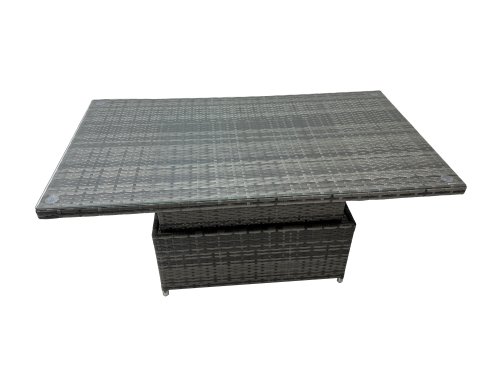 Fimous 9 Seater Rattan Height Adjustable Rising Lifting Table Corner Sofa Sets with Chair 2 Big Stools Dark Grey Mixed