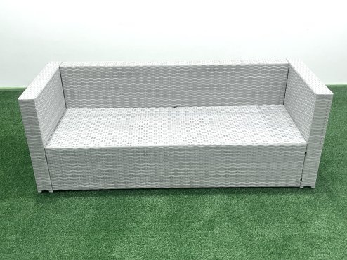 Fimous 5 Seater Rattan Garden Furniture Set with 3 Seater Sofa Chair Square Coffee Table Big Footstool Light Grey Mixed