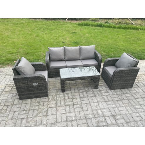 Fimous Outdoor Garden Furniture Sets 5 Seater Wicker Rattan Furniture Sofa Sets with Rectangular Coffee Table Reclining Chair 3 Seater Sofa
