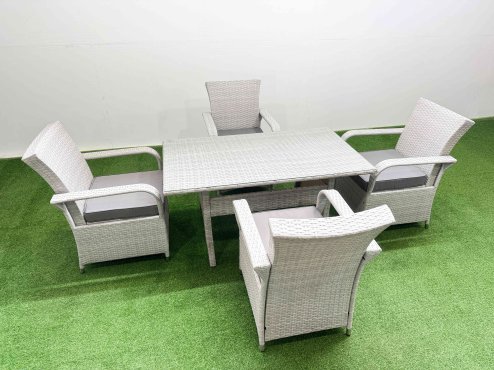 Fimous Rattan Garden Furniture Set with Rectangular Dining Table And Dining Chairs 4 Seater Light Grey Mixed