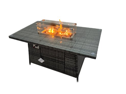 Fimous Rattan Garden Furniture Dining Set 8-seater Gas Firepit Dining Table Corner Sofa Set with 2 Big Stools Dark Grey Mixed