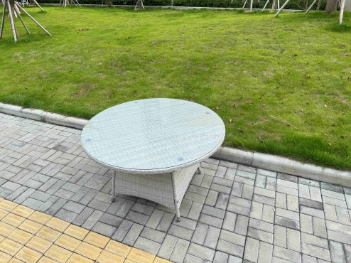 Fimous Rattan Garden Furniture Set with 1 Big Round Coffee Table & 6 Seater Chairs Light Grey Mixed