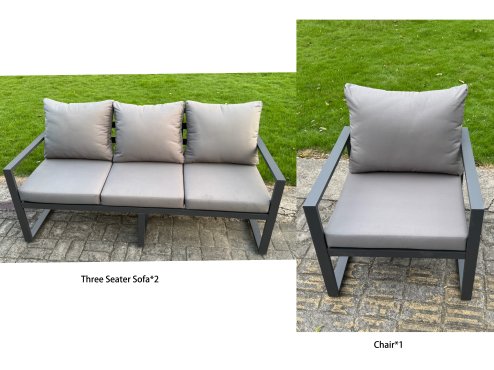 Fimous 8 Pieces Garden Furniture Set Aluminium Adjustable Rising Lifting Dining Table and Sofa Set with 2 Side Tables 3 Footstools Dark Grey
