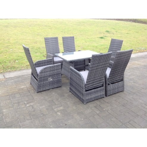 Fimous Oblong Rectangular Table Adjustable Reclining Chair Rattan Dining Set Outdoor Garden Furniture Table And Chair Set Mixed Grey 6 Chairs