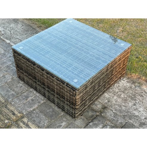 Fimous Dark Grey Mixed Square Rattan Coffee Table Tea Table Outdoor Garden Furniture Accessory