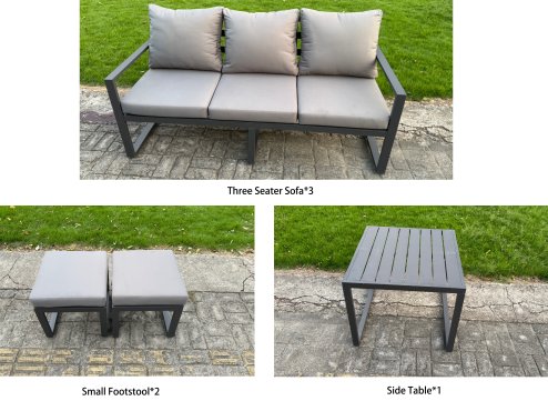 Fimous U-shaped Garden Furniture Set 11-Seater Aluminium Outdoor Dining Set with Adjustable Rising Lifting Dining Table 2 Small Footstools Dark Grey