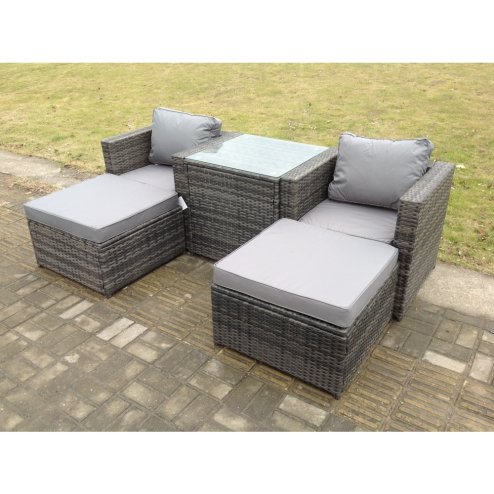 Fimous Rattan Sofa Chair Footstool Garden Patio Furniture Set With High Tall Coffee Table 4 Seater