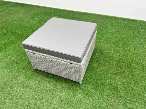 Fimous PE Rattan Lounge Sofa Set 10 Seater Outdoor Garden Furniture Set with Dining Table 3 Seater Sofa 2 Big Footstools Light Grey