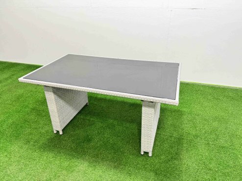 Fimous Rattan Outdoor Table Reclining Chair Sofa Set with Side Table Big Stool Light Grey 7 Seater