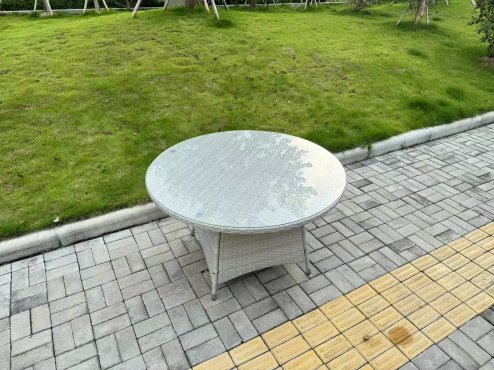 Fimous Rattan Garden Furniture Set with 1 Big Round Coffee Table & 4 Seater Chairs Light Grey Mixed
