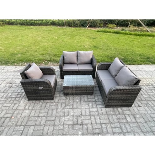 Fimous High Back Rattan Garden Furniture Set with Loveseat Sofa Rectangular Coffee Table Indoor Outdoor Patio Lounge Sofa Set Dark Grey Mixed
