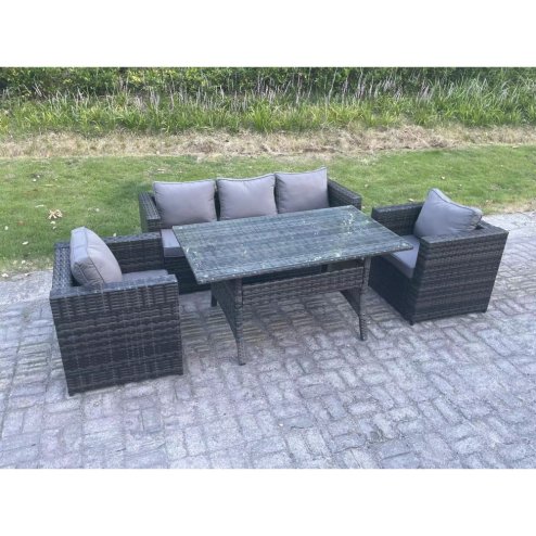 Fimous 5 Seater PE Wicker Rattan Garden Furniture Set Patio Chair and Rectangular Dining Table Set Dark Grey Mixed