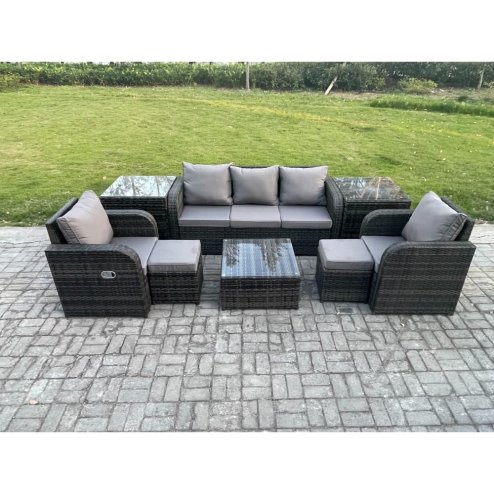 Fimous Patio Garden Furniture Sets Wicker 7 Seater Outdoor Rattan Furniture Sofa Sets with Square Coffee Table 2 Side Tables 2 Small Footstools