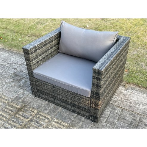 Fimous Outdoor Rattan Single Sofa Chair Garden Furniture With Seat and Back Cushion Dark Grey Mixed