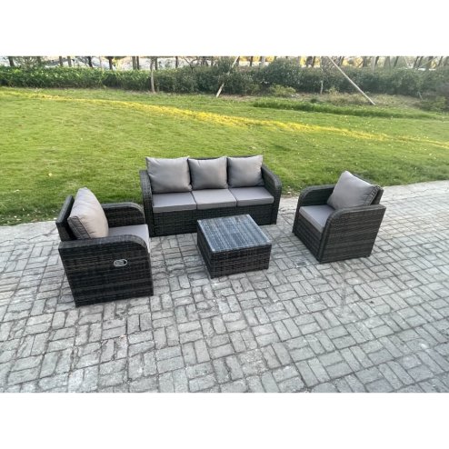 Fimous Garden Furniture Sets 5 Seater Wicker Rattan Furniture Patio Sofa Sets with Reclining Chair 3 Seater Sofa Dark Grey Mixed