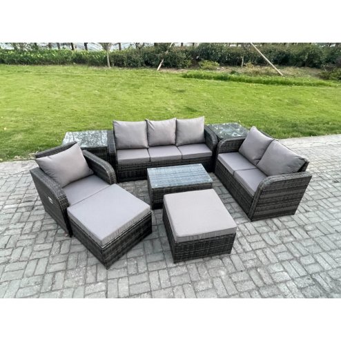 Fimous Outdoor Garden Furniture Sets 8 Pieces Wicker Rattan Furniture Sofa Sets with Rectangular Coffee Table Loveseat Sofa 2 Big Footstool 2 Side Tables