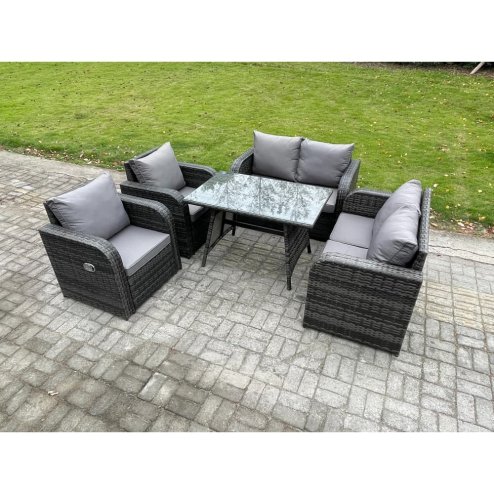 Fimous Wicker PE Rattan Garden Dining Set Outdoor Furniture Sofa with Rectangular Dining Table Dark Grey Mixed