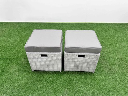 Fimous PE Rattan Lounge Sofa Set 12 Seater Outdoor Garden Furniture Set with Adjustable Lifting Dining or Coffee Table 3 Seater Sofa 3 Stools Light Grey