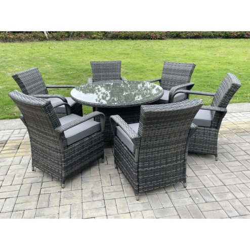 Fimous Rattan Garden Furniture Dining Set Table And Chairs Wicker Patio Outdoor 6 chairs plus big round table