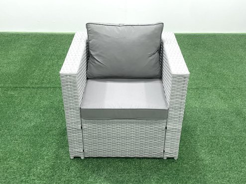 Fimous 6 Seater Rattan Garden Furniture Set with 3 Seater Sofa Chair Square Coffee Table Big Footstool Light Grey Mixed