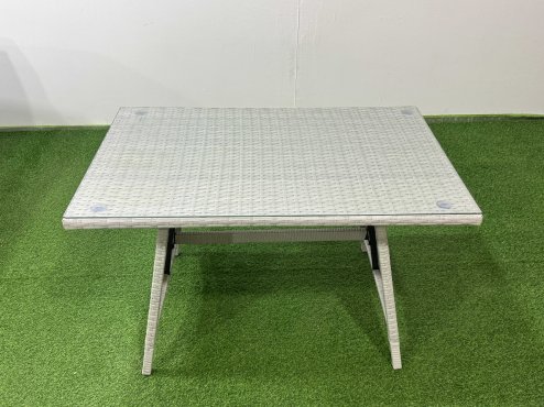 Fimous Garden Outdoor Rattan Furniture Set Rattan Corner Sofa Oblong Dining Table Set with 3 Footstools Light Grey Mixed 9 Seater