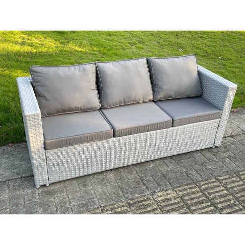 Fimous Light Grey Mixed 3 Seater Lounge Rattan Sofa Patio Conservatory Outdoor Garden Furniture Accessory With Seat And Back Cushion