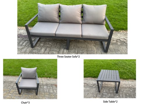 Fimous 7 Piece Garden Furniture Set 9-Seater Aluminium Outdoor Dining Set with Adjustable Rising Lifting Dining Table & Cushions Side Table 3 Chairs Dark Grey
