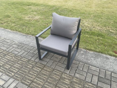 Fimous Aluminium Outdoor Garden Furniture Set Lounge Sofa Chair Square Coffee Table Sets with Side Table 3 Footstools Conservatory Set Dark Grey 7 Seater