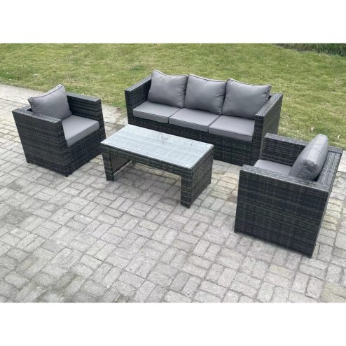 Fimous Lounge Rattan Sofa Set Outdoor Garden Furniture With 2 Chairs Oblong Rectangular Coffee Table