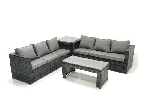 Fimous Garden Outdoor Rattan Furniture Set with Sofa Coffee table Side Table Dark Grey Mixed