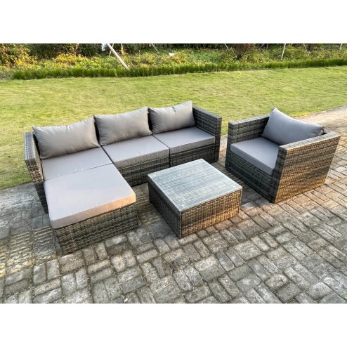 Fimous 5 Seat Modular Rattan Garden Furniture Coffee Table Footstool Chair Outdoor