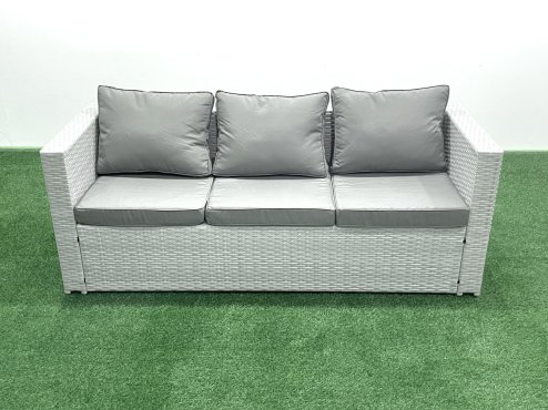 Fimous Rattan Garden Outdoor Furniture Set 10 Seater Garden Sofa Rectangulr Dining Table Set with Big Footstool Side Table Light Grey Mixed