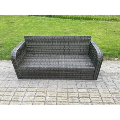 Fimous 11 Seater Outdoor Lounge Sofa Set Rattan Garden Furniture Set with Rectangular Coffee Table Side Table 2 Small Footstools 3 Seater Sofa Dark Grey Mixed