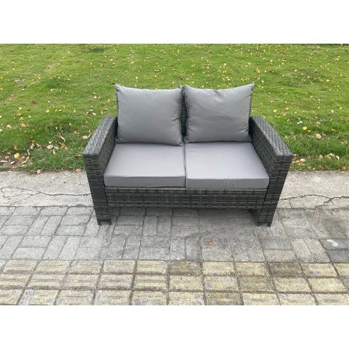 Fimous High Back Rattan 2 Seater Loveseat Sofa Double Seat Patio Outdoor Garden Furniture With Thick Seat And Back Cushion