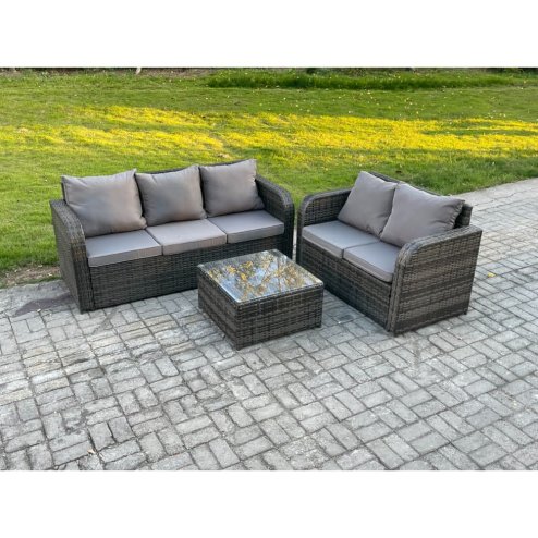 Fimous PE Rattan Garden Furniture Sets 5 Seater Outdoor Lounge Sofa Set Square Coffee Table