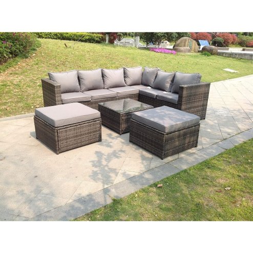 Fimous 8 Seater Grey Rattan Sofa Set Coffee Table Garden Furniture Outdoor