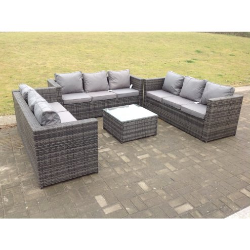Fimous Outdoor Rattan Garden Furniture Lounge Sofa Set With Square Coffee Table