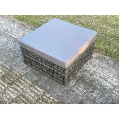Fimous Grey Mixed Rattan Footstool Patio Outdoor Garden Furniture With Thick Grey Cushion