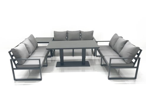 Fimous 9 Seater Garden Sofa Set Aluminium Furniture Rising Dining Tabe Set with Side Table Dark Grey