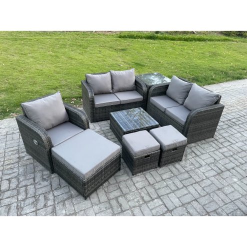 Fimous 8 Piece Garden Furniture Sets 8 Seater Outdoor Patio Furniture Set Weaving Wicker Rattan Sofa Chair and Table with 3 Footstools Side Table