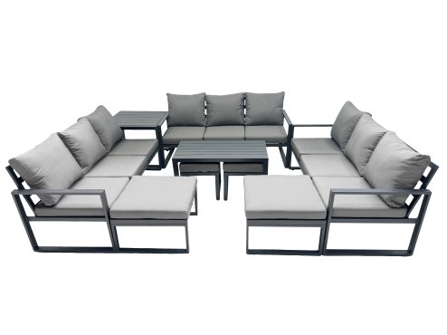 Fimous Outdoor Garden Furniture Set Aluminium Lounge 3 Seat Sofa Oblong Coffee Table Sets with 4 Stools Side Table Dark Grey