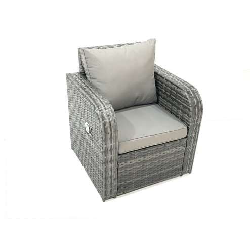 Fimous Outdoor Garden Furniture Set Rattan Sofa Dining Table Set with Reclining Chair 2 Small Footstool Dark Grey Mixed