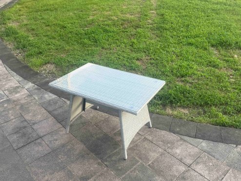 Fimous Light Grey Rattan Rectangular Dining Table and 4 Chairs Set Outdoor Garden furniture Set with Seat Cushion