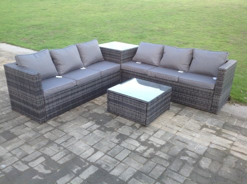 Fimous Dark mixed Grey Outdoor Rattan Garden Furniture Set Corner Sofa 2 Tables