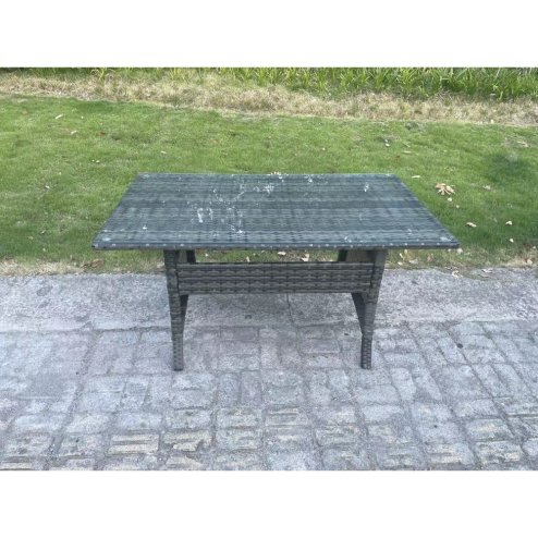 Fimous 7 Seater Rattan Garden Furniture Set Patio Outdoor Rectangular Dining Table Lounge Sofa Chair with Side Table 2 Small Stools Dark Grey Mixed