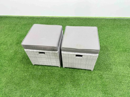 Fimous Rattan Garden Furniture Dining Set 8-seater Patio Rectangular Table Sofa Set with 2 Side Tables 2 Small Stools Light Grey