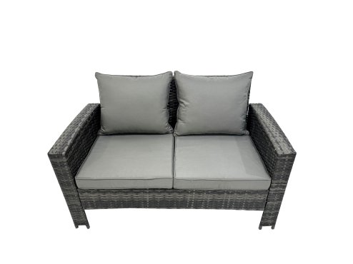 Fimous 10 Seater Wicker PE Rattan Furniture Outdoor Dining Table Double Seat Sofa 2 Side Tables 4 Stools Set Dark Grey Mixed