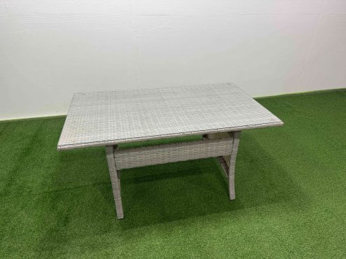 Fimous 7 Seater Rattan Garden Furniture Set Outdoor Patio Dining Corner Sofa Sets with Dining Table Big Footstool Light Grey Mixed