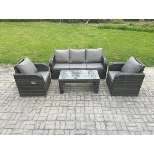 Fimous Outdoor Garden Furniture Sets 5 Seater Wicker Rattan Furniture Sofa Sets with Rectangular Coffee Table Reclining Chair 3 Seater Sofa